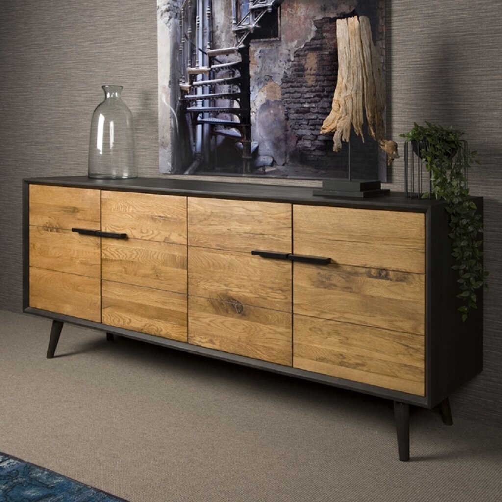 Sideboard Bresso 4 Türen 200cm Eiche schwarz natur, 989,00